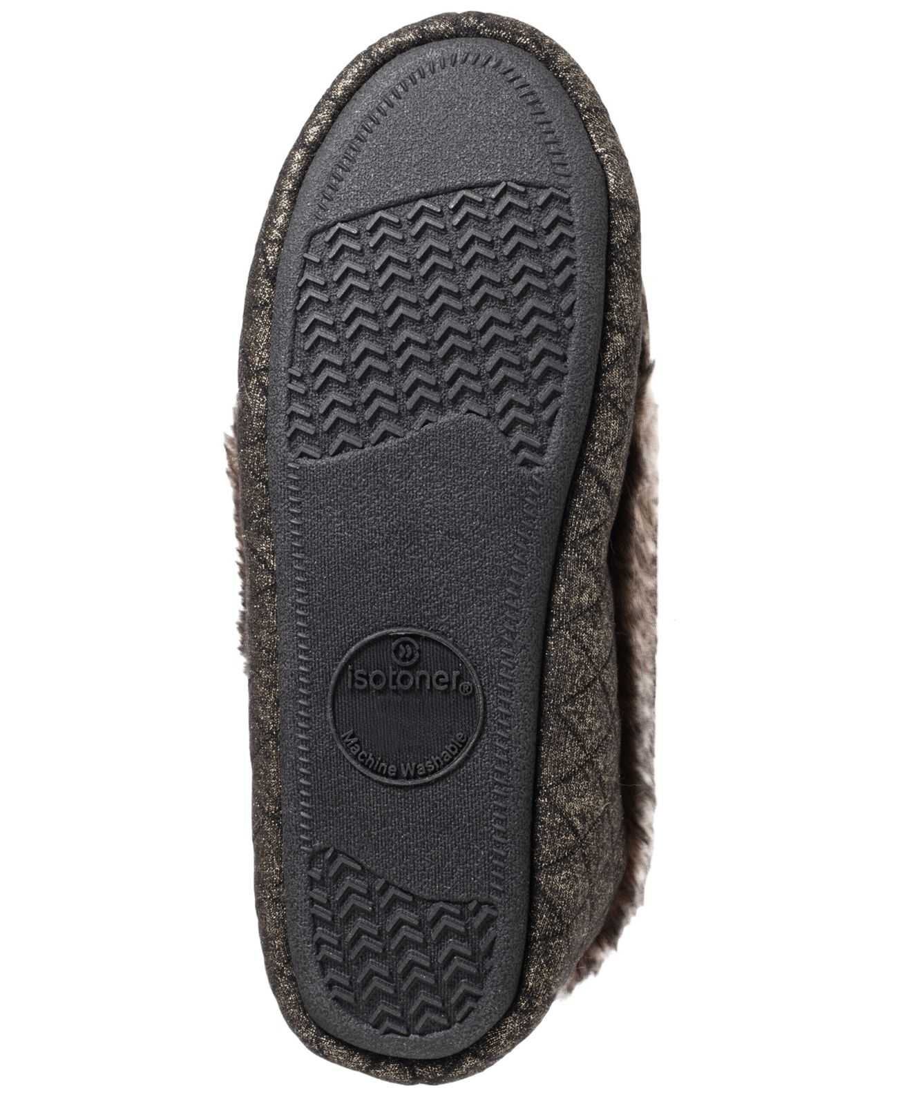 ISOTONER Women's Quilted Moccasin Slippers – Metallic Silver, Faux Fur Lined, Slip-Resistant Sole, Size L - View #5