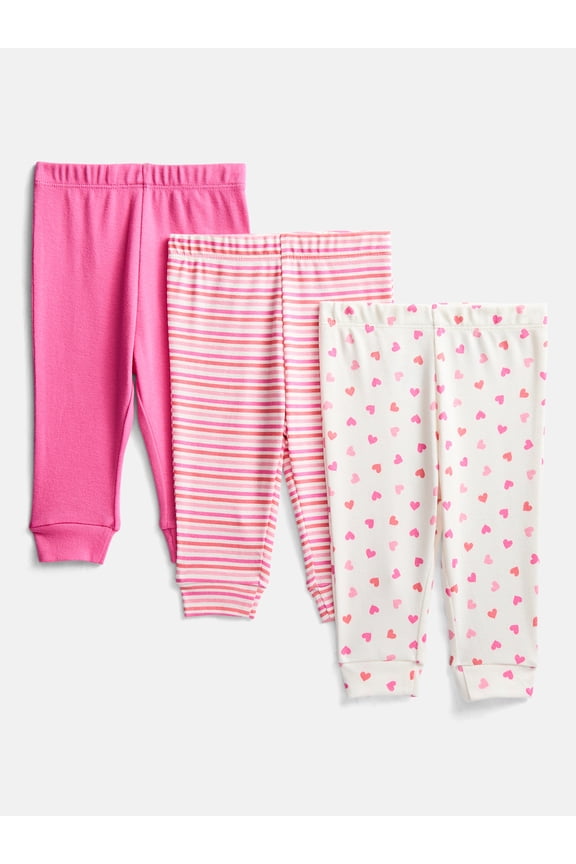 Organic Cotton Baby Girls Pull-On Pants, 3-Pack, Sizes 0/3M-6/9M