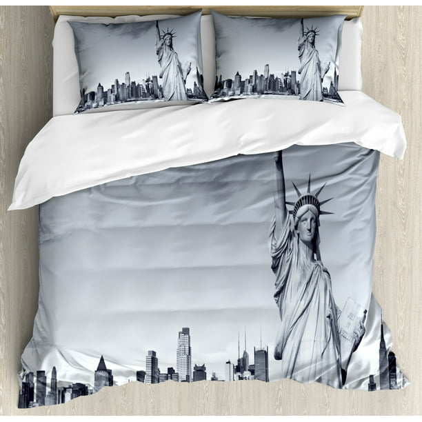 Black And White Duvet Cover Set Statue Of Liberty Of New York
