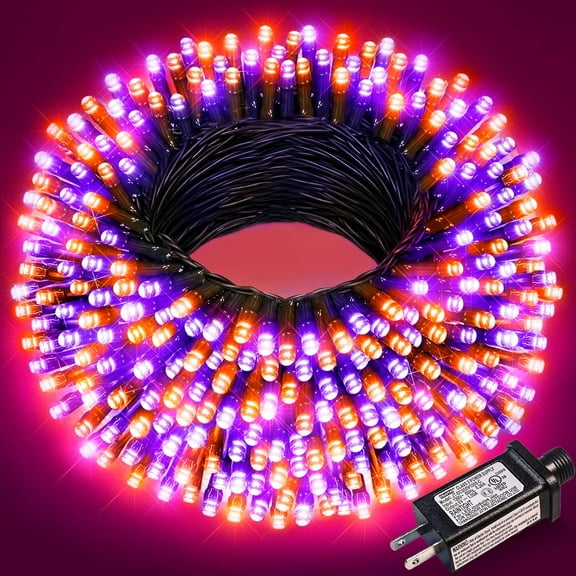 Purple and Orange Halloween Lights, 66FT 200 LED String Lights for Outside with 8 Modes Waterproof, Plug in Green Wire Twinkle Light for Indoor Tree Patio Garden Party House Holiday Decor
