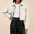 thumbnail image 6 of cocolona Jackets for Women Solid Color Lapel Long Sleeve Crop Coat Loose Casual Zipper Fall Winter Outerwear, 6 of 7