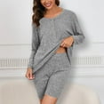 thumbnail image 2 of hotojiny Womens 2 Piece Pajamas Sets Knitted Long Sleeve Tops and Biker Shorts Lounge Outfits Comfy Sleepwear, 2 of 6