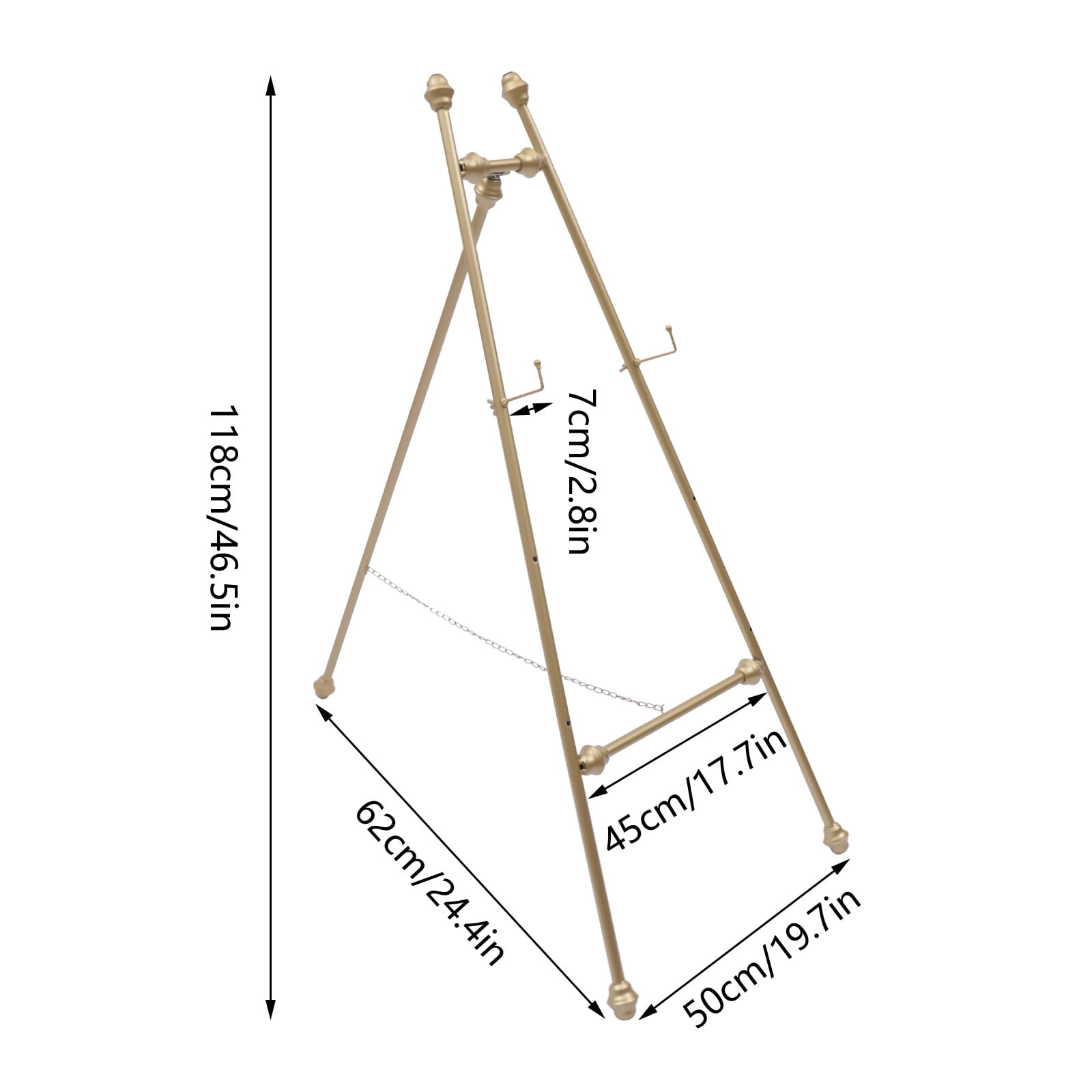 Gold Iron 2pcs 50*118cm Car Show Easel Stand Large Wedding Easel Stand with Adjustable Hooks Foot Pads