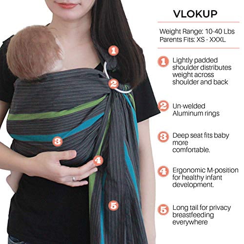 Vlokup Baby Sling Ring Sling Carrier Wrap - Soft Lightweight Baby Slings  for Infant, Toddler, Newborn and Kids - Great Shower Gift, Lightly Padded,  
