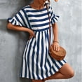 thumbnail image 5 of Kaemgyyd Fall Dresses for Women Casual Loose Crew Neck Ruffles Dress Short Sleeve Stripe Printing Flowy a Line Mini Dress, 5 of 7