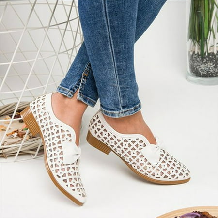 

Josdec Womens Shoes Clearance Summer Pointed Low Heeled Shoes With Breathable Hollow Out Single Shoes