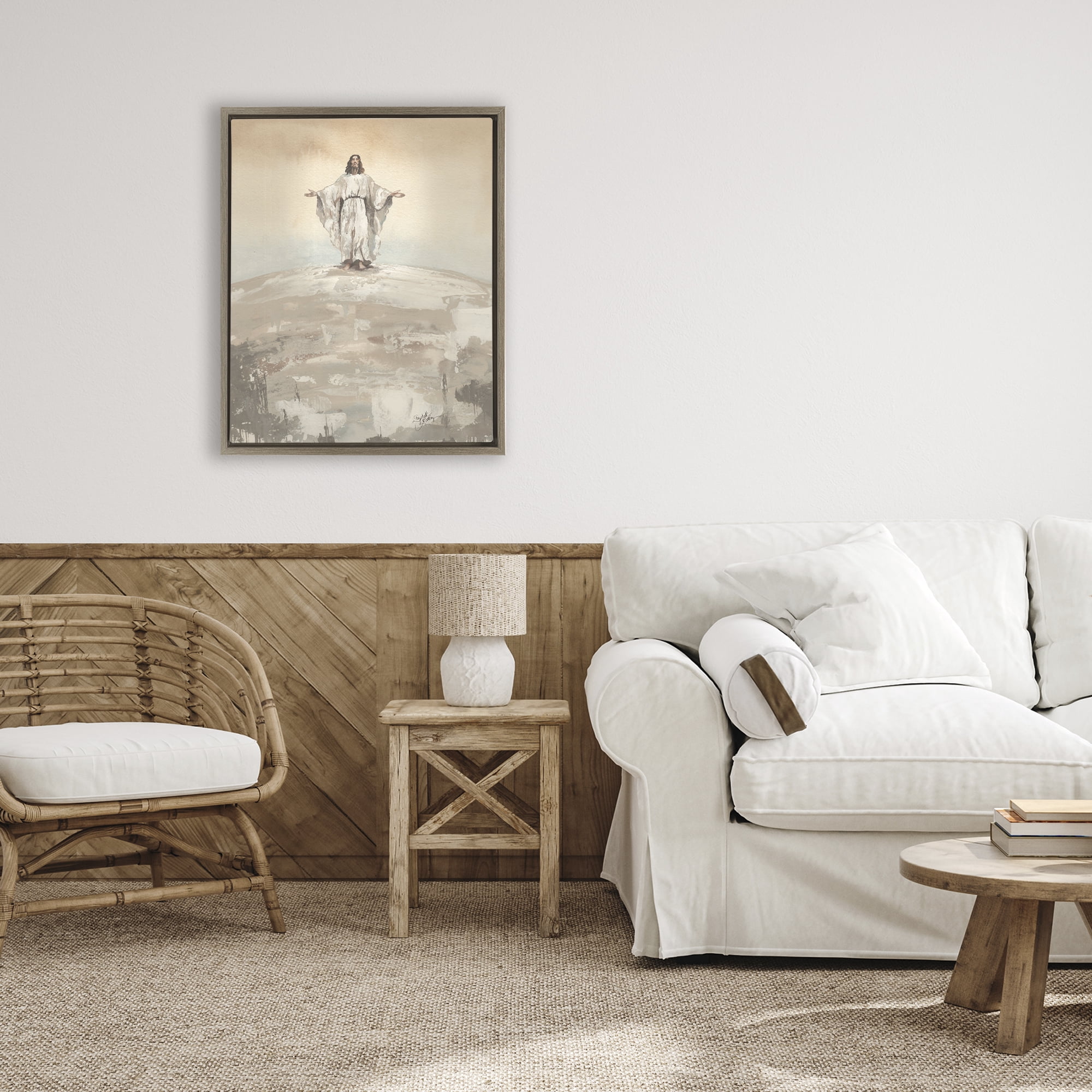 Stupell Industries Jesus on Hill Brown Framed Floater Canvas Wall Art, design by Elizabeth Medley