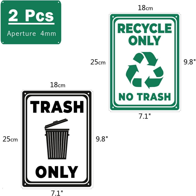 2pcs 2Style Trash Only Sign Recycle Only Sign 9.8x7.1 inch