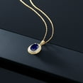 thumbnail image 5 of Gem Stone King 14K Yellow Gold Blue Sapphire and White Diamond Pendant Necklace for Women (1.94 Cttw, Oval 8X6MM, with 18 inch Chain), 5 of 5