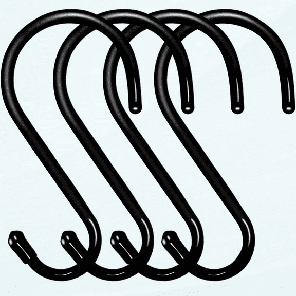 Large S Hooks for Hanging Heavy Duty, 6 inch Non Slip Vinyl Coated Metal Black Closet S Hooks for Hanging Plants Outdoor Lights and Kitchen Pot Pan Cups Closet Towels Jeans Hats (4 Pack)