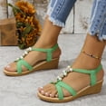thumbnail image 5 of 2025 Sandals for Women Clearance, Xunlbb Women's Large-size Wedge Sandals With Elastic Sleeves And Beaded Wind Sandals(Green,Size:42), 5 of 7
