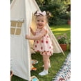 thumbnail image 6 of BemeyourBBs Newborn Baby Girl Strawberry Outfit Summer Clothes Flying Sleeve Babydoll Shirt Tops Ruffle Shorts and Headband 3 Piece Clothing Set, 6 of 9