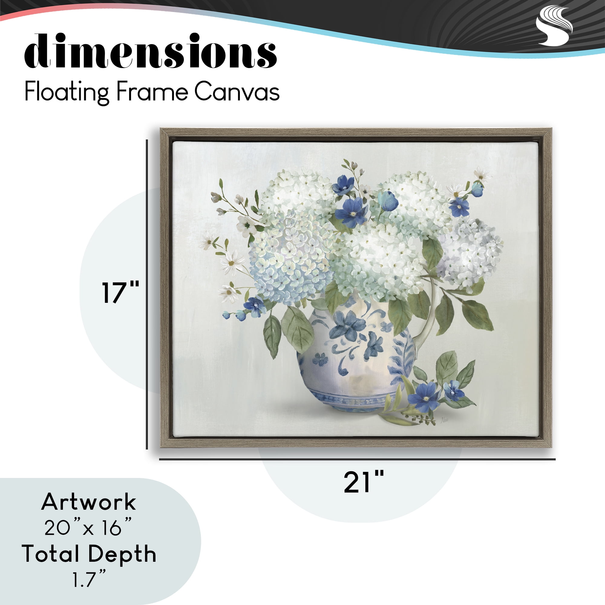 Stupell Industries Ivory & Blue Hydrangea Vase Brown Framed Floater Canvas Wall Art, design by Nan
