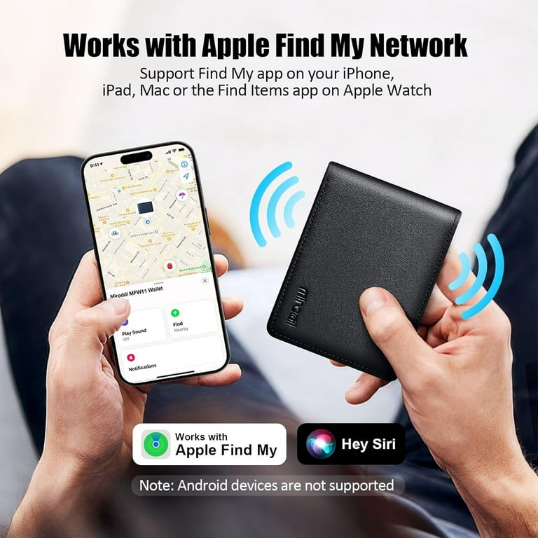 Smart Men's Wallet With Apple Find My Tracker – Slim Leather Front Pocket Wallet With ID Windows, Coffee Color
