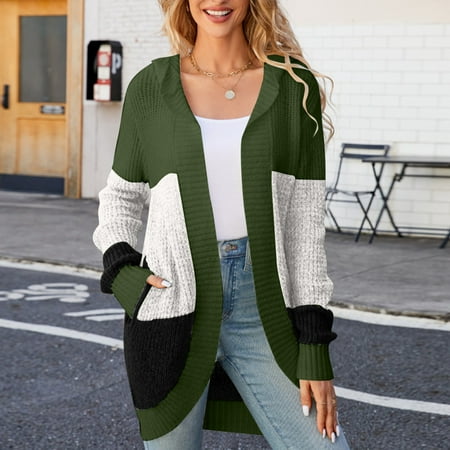 

Cardigans For Women Basic 2024 Breathable Knit Long Color Clash Cardigan Green Xl