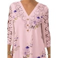 thumbnail image 3 of DYMADE Women Printed Lace Button V-Neck Loose 3/4 Sleeve Casual Shirt Top, 3 of 4