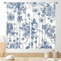 Blue Floral Curtains, Boho Vintage Flower Leaf Chinoiserie Retro Spring Oriental Asian Style Aesthetic Window Curtains for Living Room Bedroom Kitchen Bathroom 2 Panels, 42"x63" Inch