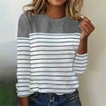 thumbnail image 3 of Womens Tops Women's Autumn And Winter New Long Sleeve Stripe Two Color Printed Spliced Round Neck Top T Shirt, 3 of 3