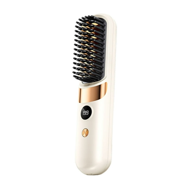 Cepillo alisador de pelo inalámbrico, 6000 mAh, iones negativos, pantalla LCD, 4 temperaturas, antiencrespamiento y brillo, para viajar y para casa, apto para todo tipo de cabello