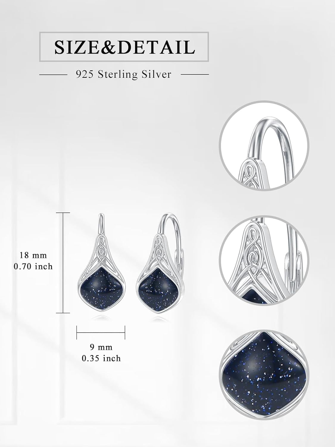 Blue Sandstone Earrings 925 Sterling Silver Celtic Knot Teardrop Blue Sandstone Drop Earrings Irish Jewelry Gifts for Women