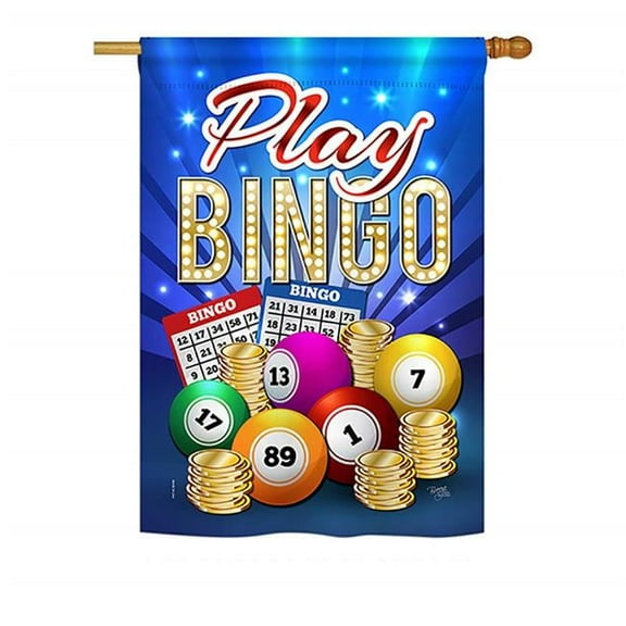 Breeze Decor BD-HB-H-109076-IP-BO-D-US18-BD H109076-BO Play Bingo Interests Hobbies Impressions Decorative Vertical 28 x 40 in. Double Sided House Flag