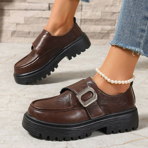 Yusimy Women's British Style Casual Loafers - Elastic Slip-On Round Toe Low Heel Thick Sole Shoes in Solid Color, Versatile All-Season Fashionable Design for Daily Wear