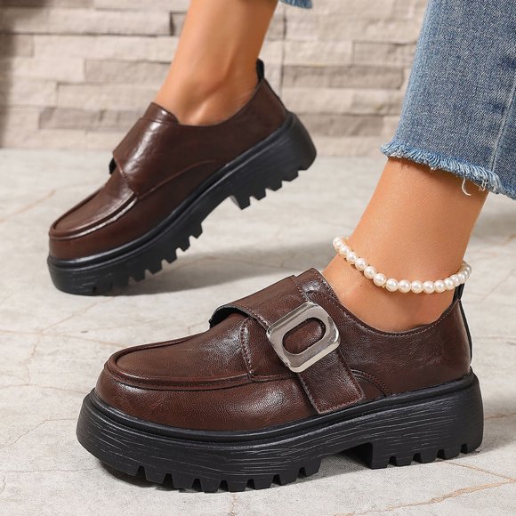 Xucatan Women's Patent Leather Tassel Loafers, Chunky Sole Slip-On Flat Shoes, Classic British Style Casual Shoes for Women, Plus Size Uniform Shoes Gift