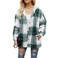 thumbnail image 1 of Abrigo de lana para mujer Abrigo para niñas Patrón de cuadros con capucha de moda para primavera Otoño Invierno Verde XL, 1 of 8