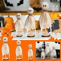Halloween Decorations Indoor, Set of 3 Primitive Halloween Ghosts on Wooden Stand, Spooky Halloween Decor for Table Centerpieces, Shelves, and Mantels