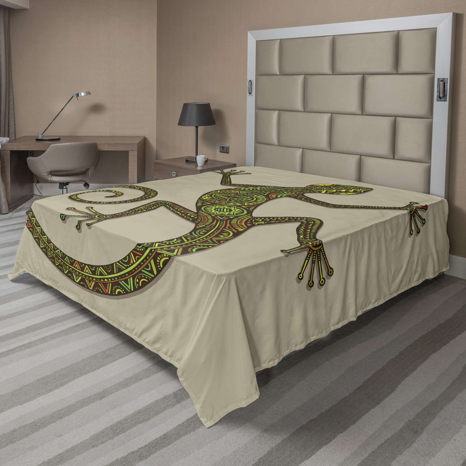 Ambesonne Reptile Flat Sheet Exotic Lizards Chameleons Leaping Illustration Nature Reptiles Green Mint Twin Size Soft Comfortable Top Sheet Decorative Bedding 1 Piece