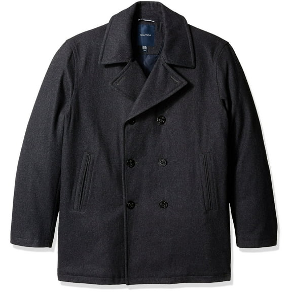 Nautica Men's Big and Tall Wool Peacoat, Charcoal, XLT