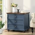 thumbnail image 5 of Joaxswe Nightstand, Modern 3 Drawer Nightstand, Dark Blue Nightstand with Rustic Brozon Handle, Wooden Bedside Storage Cabinet Unit for Bedroom/Small Space, 5 of 8