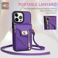 thumbnail image 3 of ELEHOLD for Apple iPhone 15 Plus Zipper Pocket Case, Flip PU Leather Wallet Crossbody Shoulder Strap Lanyard Case with Credit Card Holder Women RFID Blocking Protective Purse Cover, purple, 3 of 7
