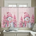 thumbnail image 4 of Christmas Snowman, Semi Sheer Curtains 45 Inch Length 2 Panels Set, Pink Winter Fantasy Snowflake Sheer Kitchen Curtain Privacy Voile Window Curtain for Living Room Bedroom Rod Pocket Drapes, 4 of 7