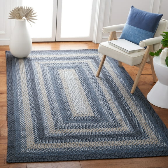 SAFAVIEH Braided Claes Bordered Reversible Area Rug, Dark Gray/Blue, 6' x 6' Square