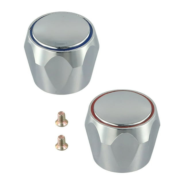 LEFU Chrome Plated Hot & Cold Faucet Handle Replacement Set - Metal Top Head Covers for Bathroom Kitchen Sink Taps - Easy Install Decorative Buttons 2 Pack