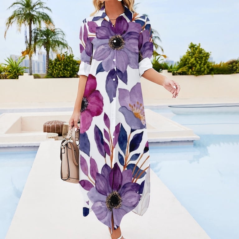 Hawaiian Tropical Floral Seamless Pattern Long Sleeved Shirt Dress dresses for woman women party dresses - Walmart.com Hawaiian Tropical Floral Seamless Pattern Long Sleeved Shirt Dress dresses for woman women party dresses - Walmart.com