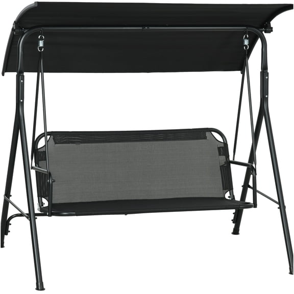 JERFIT 3-Seat Outdoor Patio Swing with Canopy, Steel Frame Stand & Adjustable Tilt Sunshade, Removable Cushion for Garden, Backyard, Balcony, Black