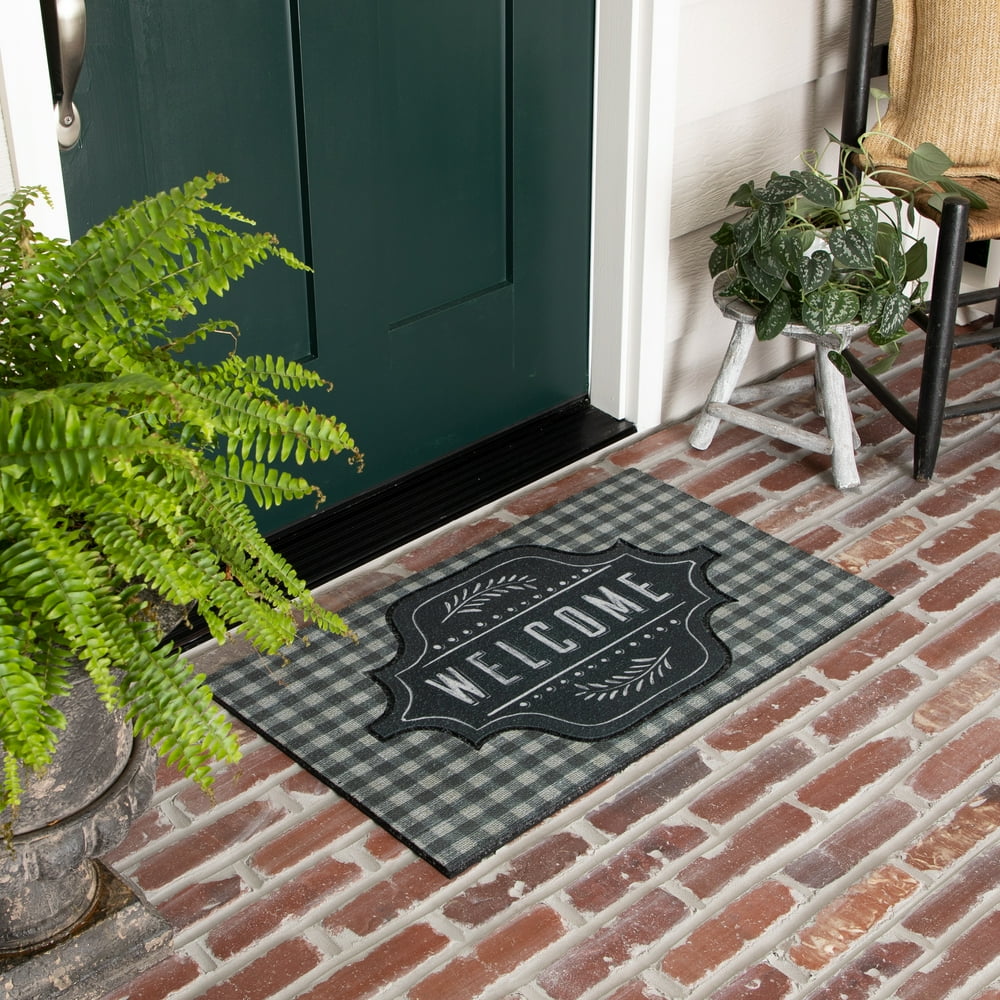 Mohawk Home Buffalo Plaid Outdoor Doormat, Gray Plaid, 18" x 30