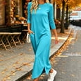 thumbnail image 2 of HBGVBA Casual Maxi Dresses for Women T Shirt Dress 3/4 Sleeve Crewneck Side Slit Pocket Loose Soft Stretchy Dress, 2 of 6