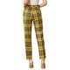 thumbnail image 3 of Pantalones de tartán a cuadros para mujer INSPIRE CHIC, elásticos, de cintura alta, rectos y largos, XS, amarillos, 3 of 6