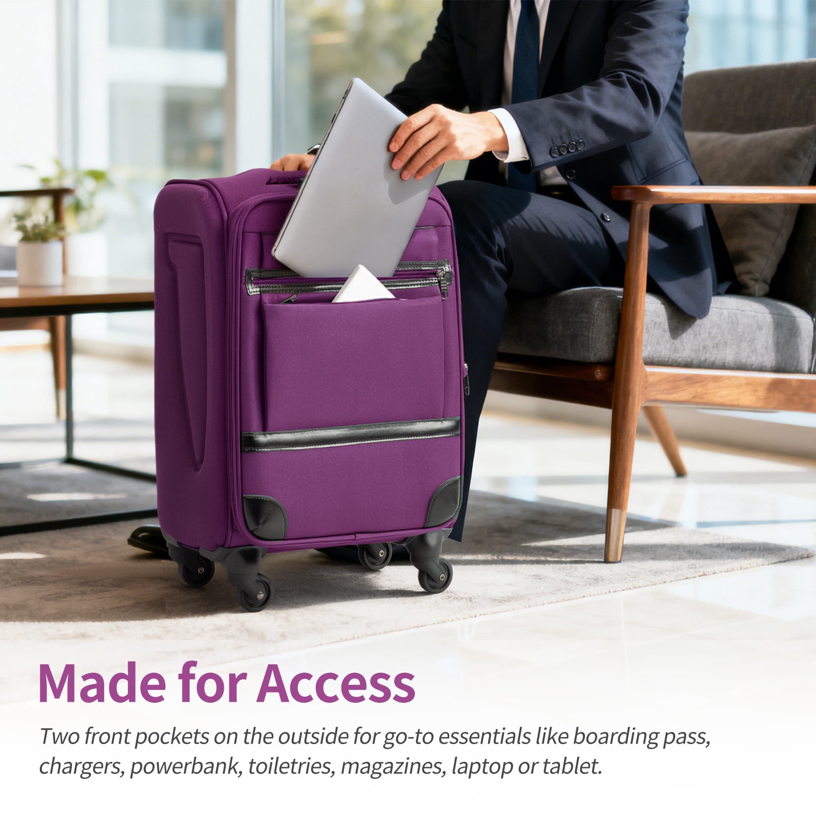 Ktaxon 3-Piece Softside Luggage Set With 8 Set Pcaking Cube TSA Lock, 360° Spinner Wheels Purple