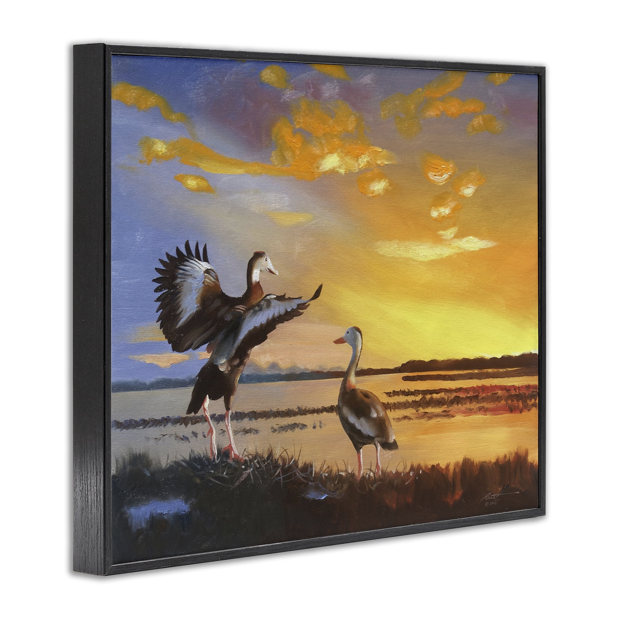 Stupell Industries Beach Birds at Sunset Animals & Insects Painting Black Framed Art Print Wall Art, 20 x 16