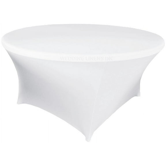 Wedding Linens Inc. (200 GSM) Premium 4FT / 48" Round Spandex Stretch Fitted Table Cover Tablecloths - White