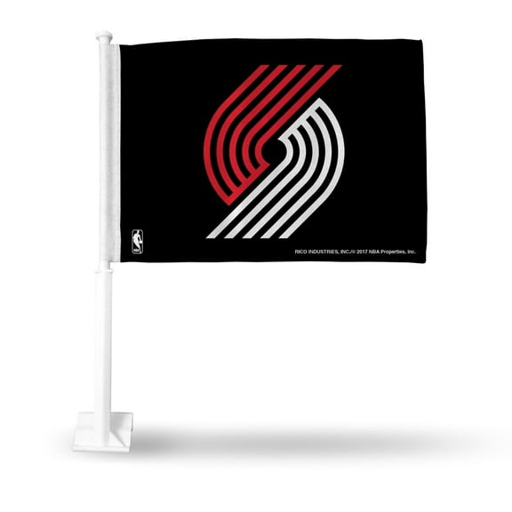 Rico Industries Basketball Portland Trail Standard Double Sided Car Flag - 16" x 19" - Strong Pole that Hooks Onto Car/Truck/Automobile
