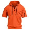 thumbnail image 3 of Muscle Short Sleeve Quarter Zip Hoodies for Men, Lightweight Athletic Workout Hooded Pullover T-Shirts With Functional Side Pocket Orange XL, 3 of 6