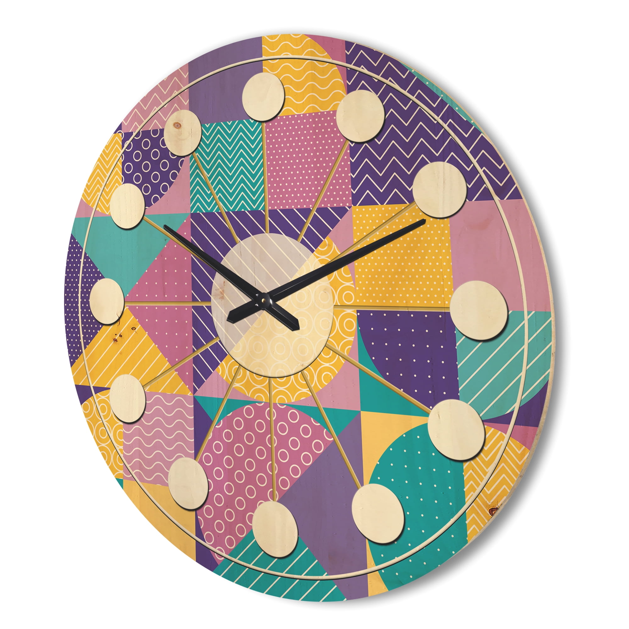 Designart 'Retro Geometrical Pastel Abstract I' Mid-Century Modern Wood Wall Clock