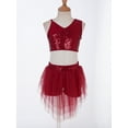 thumbnail image 3 of YiZYiF Girls Dance Performance Outfit Sequins Crop Top with Tutu Skirt Dancewear Burgundy 12, 3 of 6