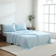 thumbnail image 3 of 100% Pure French Linen Flat Sheet - Single Piece, Washed, Soft, Breathable, Natural, Eco-Friendly (Blue), 3 of 6