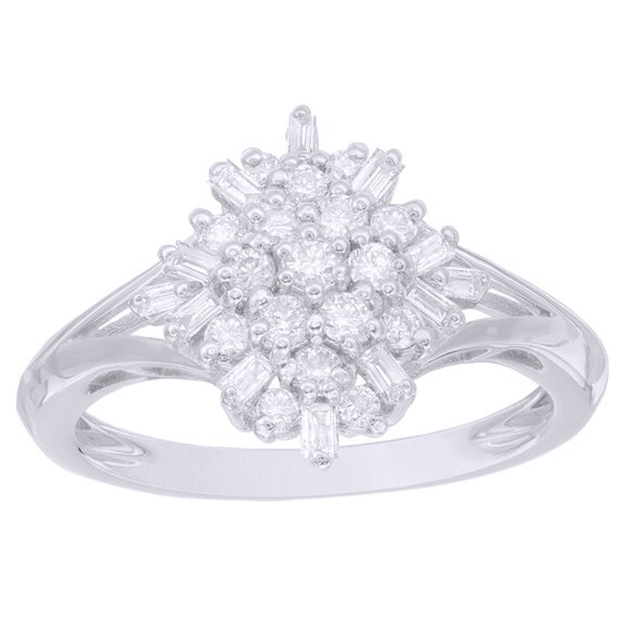 AFFY White Natural Diamond Snowflake Cluster Engagement Ring In 10K Solid Gold